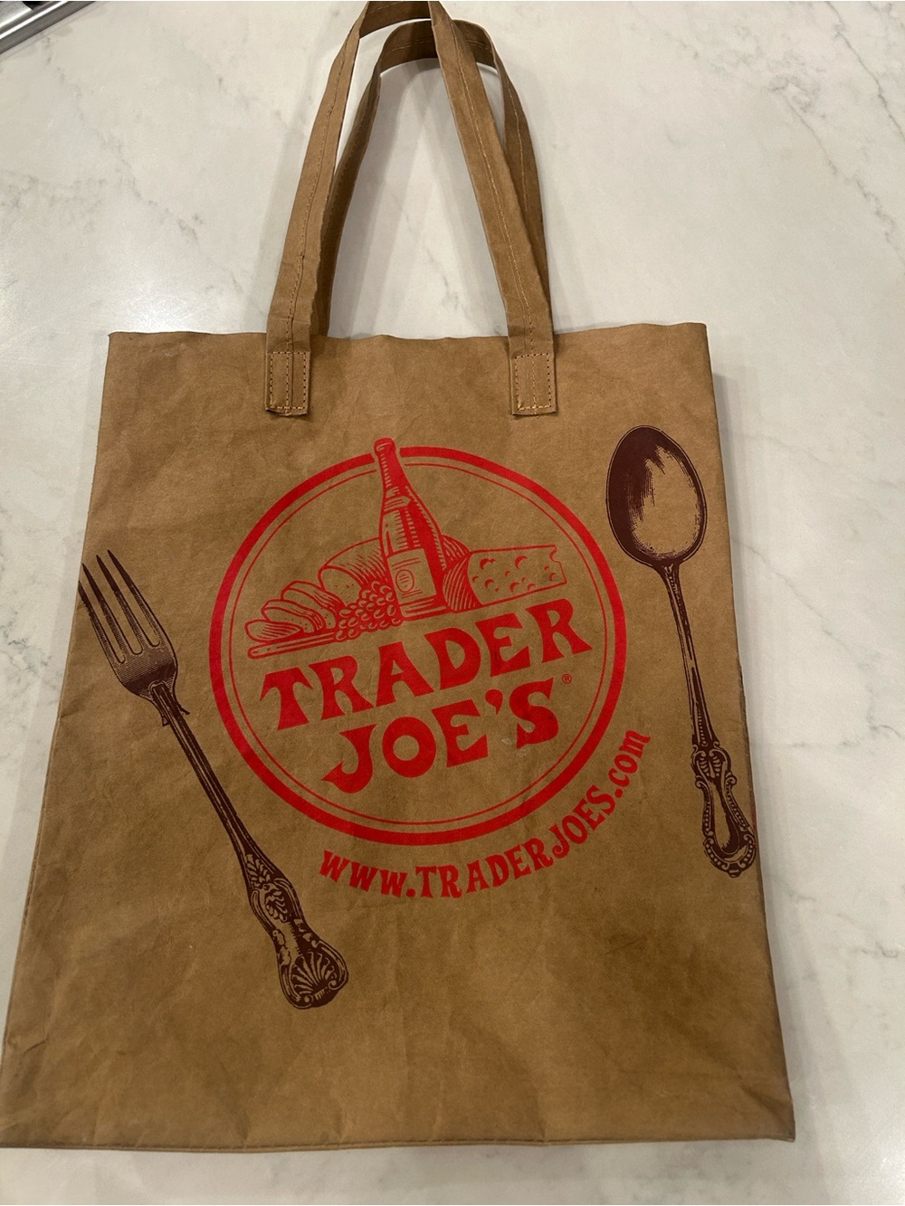 Trader Joe’s Brown Washable Tote Bag with Red Logo